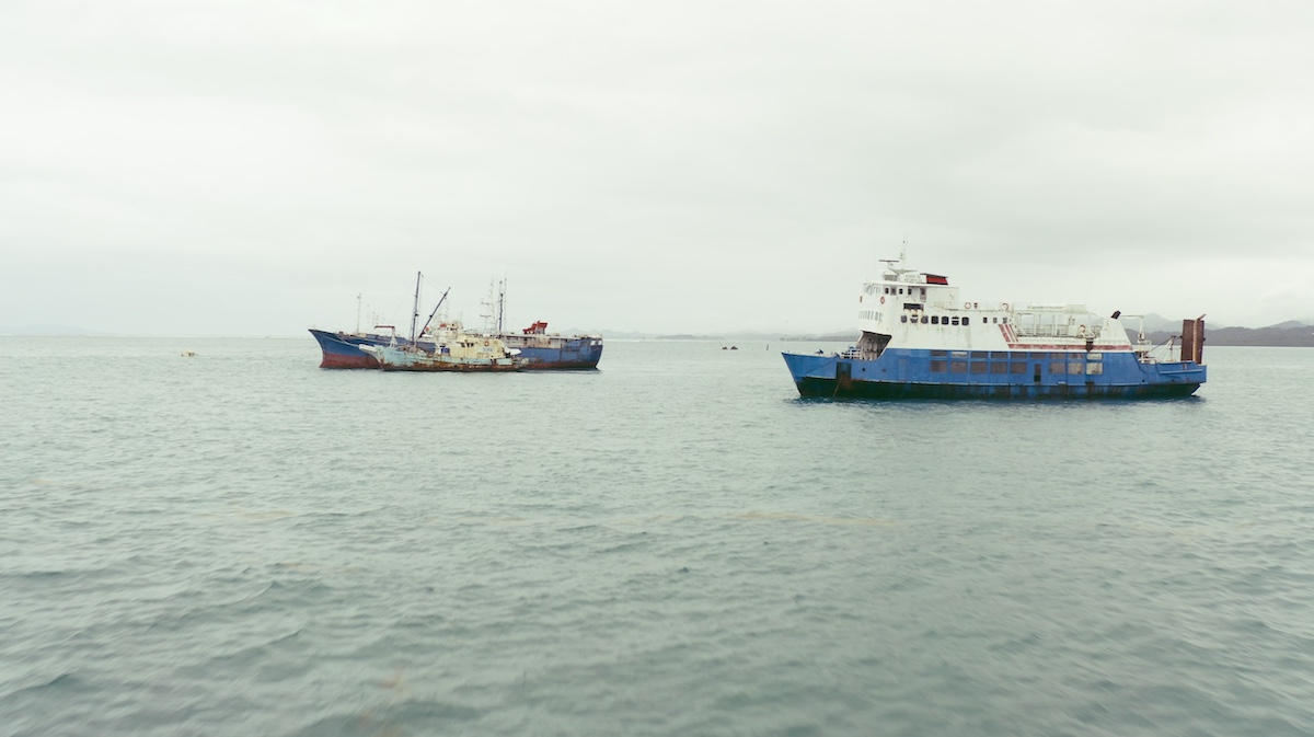 Fishing boats out at sea